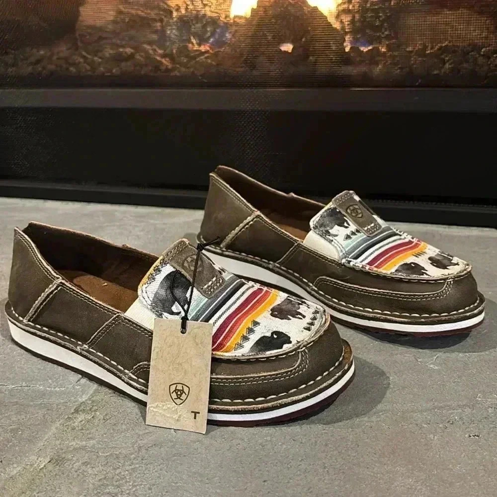 Ariat Cruiser Natural Taupe Buffalo print Leather upper slip on loafer,EVA sole - Picture 2 of 10